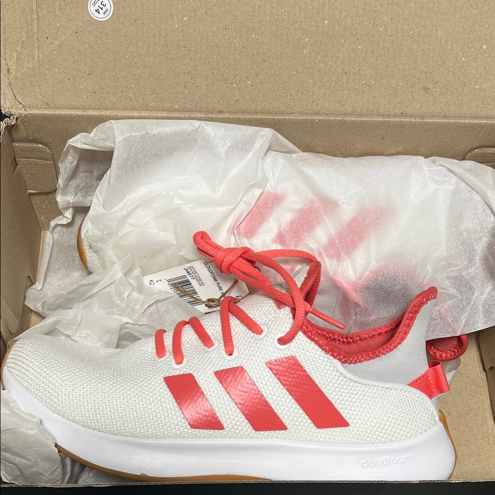 Adidas coral and White Cloudfoam Sneakers